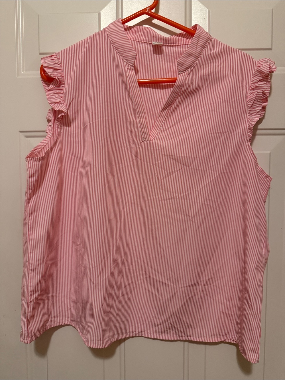 Pink Striped Ruffle Sleeve Blouse - Women